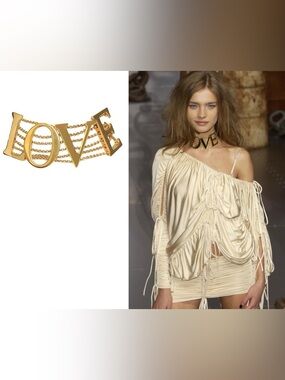 DOLCE&GABBANA Vintage S/S 2003 Love& Sex Runway Gold Tone LOVE Choker Necklace